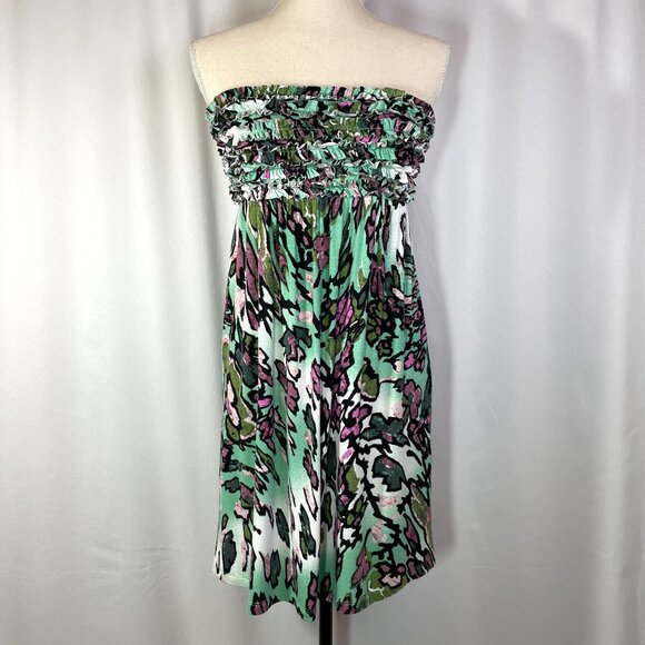 Nicole Miller Dresses & Skirts - Nicole Miller Strapless Mini Dress Size S Smocked Ruffle Bodice Jersey Knit